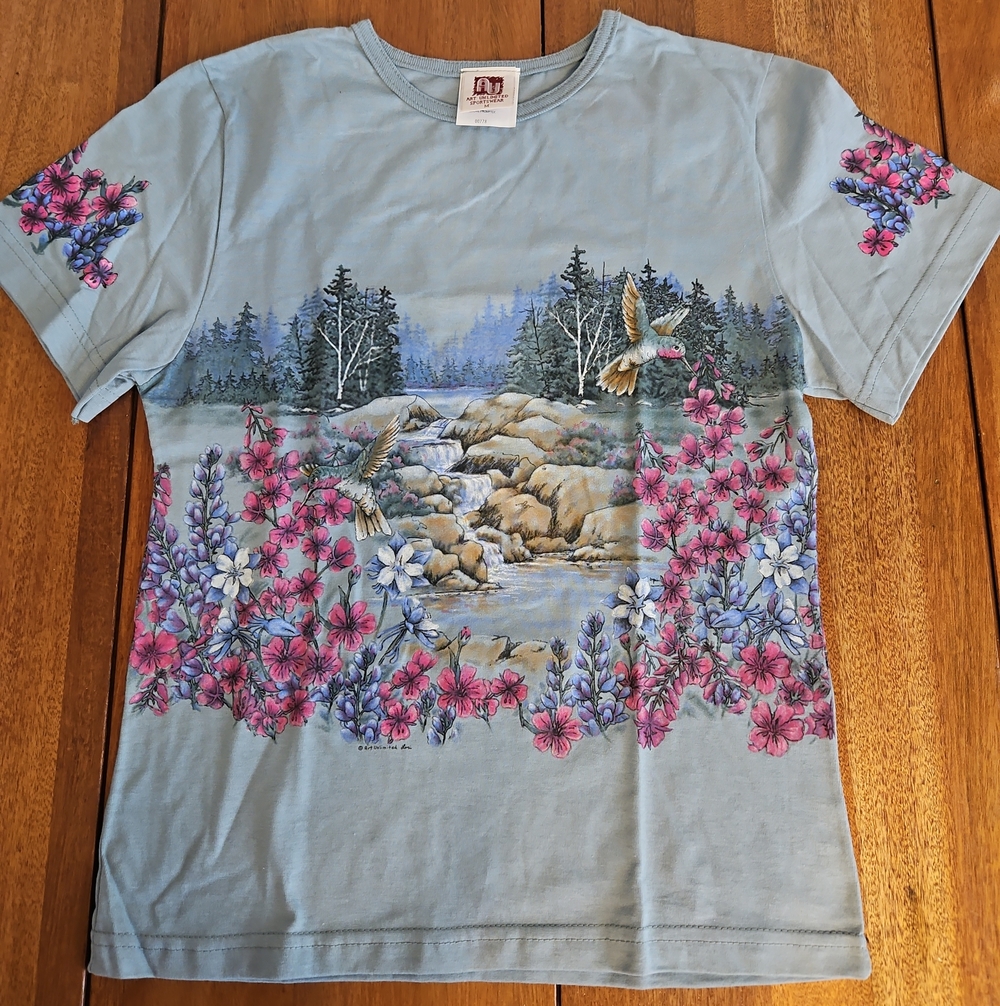Art Unlimited Sportswear Scenic Floral & Bird Short Sleeve Tee